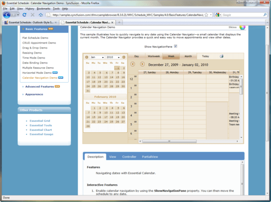 Screenshot of Syncfusion Essential Schedule for ASP.NET MVC