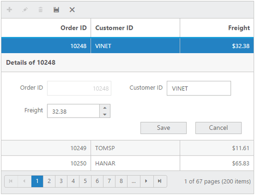 Syncfusion - Data Grid - CRUD (Create, Retrieve, Update, Delete)