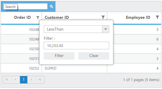 Syncfusion - Data Grid - Page, Filter, and Search