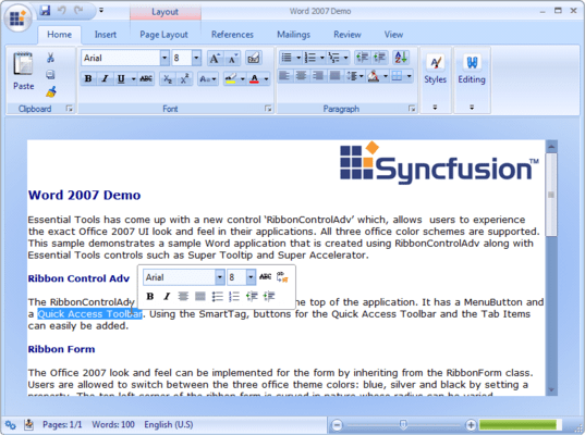 MS Word 2007 UI (Windows Forms)