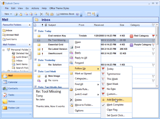 Outlook style UI (Windows Forms)
