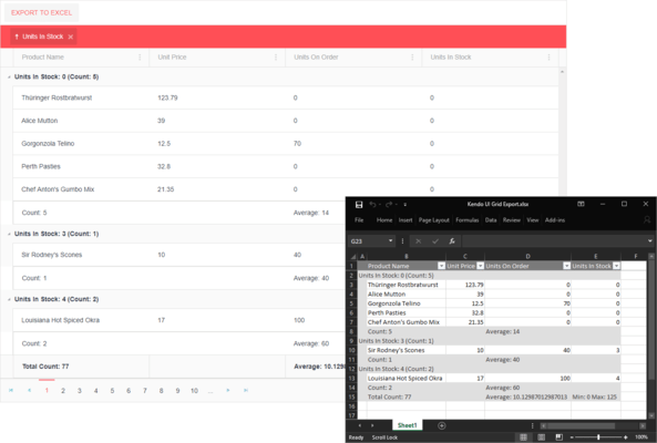 Kendo UI - Grid Export to Excel