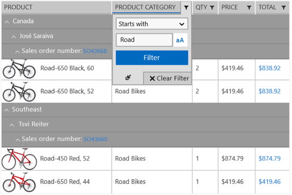 Telerik UI for UWP - Grid - Filtering