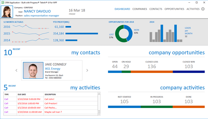 Telerik UI for WPF - CRM Dashboard Page