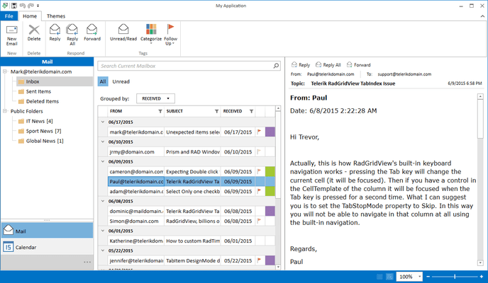 Telerik UI for WPF - Outlook Style - Inbox