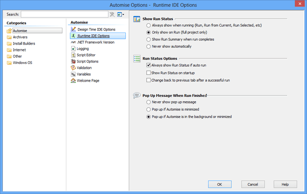 Automise Runtime IDE Options