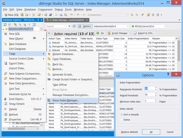 dbForge Studio for SQL Server adds Index Manager