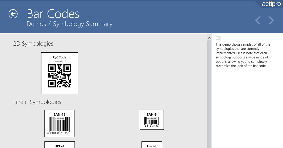 Actipro Bar Code for UWP 2019.1（ビルド0341）
