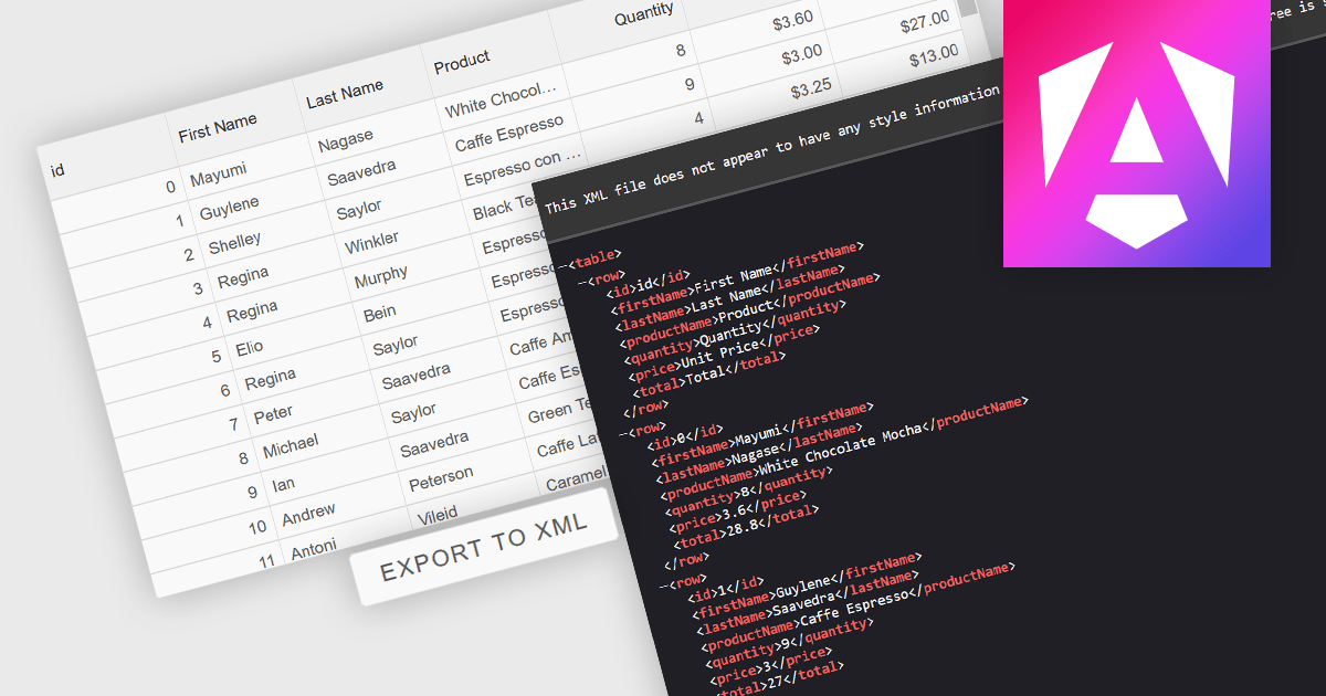 Gere arquivos XML a partir de dados de grade Angular