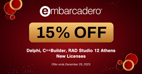 12 月 Embarcadero 为您节省 15%