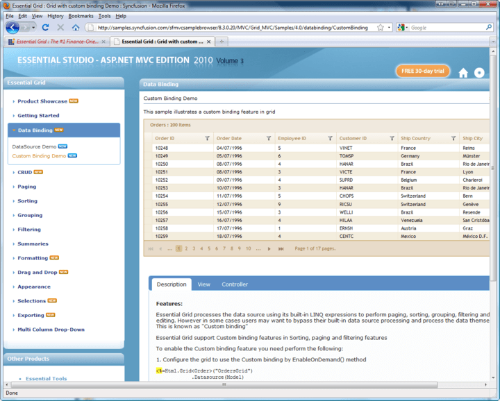 Syncfusion Essential Grid for ASP.NET MVC (英語版) Syncfusion Essential Grid for ASP.NET MVC (英語版)